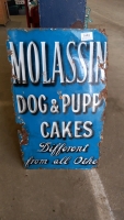 Rare vintage enamel sign ' Molassine Dog & Puppy Cakes. Different from all others ' Around 100 years old Approx 55 cm x 92 cm