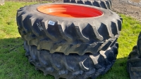 Pair 480-80R46 row crop wheels, new Goodyear tyres on 10 stud rims