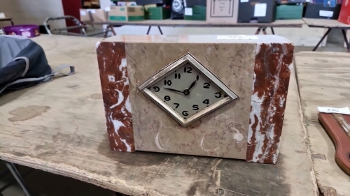 1930s French Aiguilles marble Art Deco clock