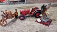 Model David Brown tractor and model Harley Davidson wooden motorbike