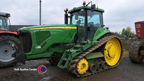 John Deere 8420T crawler tractor, 40k box, 6383 hours, to include satellite receiver (SF3000) and monitor, FX05 EZV, control box x 2 in office
