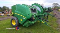 John Deere F440R fixed chamber baler, flotation tyres, net wrap, 22,500 bales, 2014, control box in office