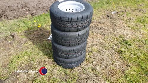 4 x new, unused flat bed trailer tyres / wheels 195/55R10C