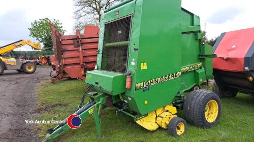 John Deere 590 baler, control box, manual and belt in office