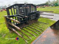 Strimech 12ft folding silage fork/buck rake, JCB/Volvo brackets