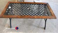 Cast iron table with lattice top and new wood surround