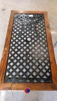 Cast iron table with lattice top and new wood surround - 3