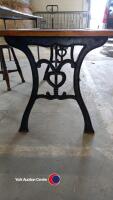 Cast iron table with lattice top and new wood surround - 4