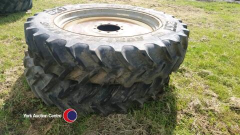 Pair 14.9R46 row crop wheels 80% good