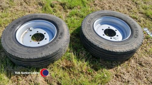 Pair of Kumho 23.5/75/17.5 6 stud trailer wheels