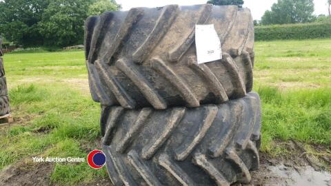 2x BKT Agrimax teris tyres 900/60R32, 80% remaining both tyres in excellent condition with only a few minor repairs, both hold air and ready to work