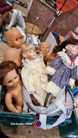 Box of dolls including collectable dolls, Tiny Tears and Tiny Timmy and vintage porcelain dolls