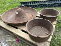 3 x cast iron pig troughs