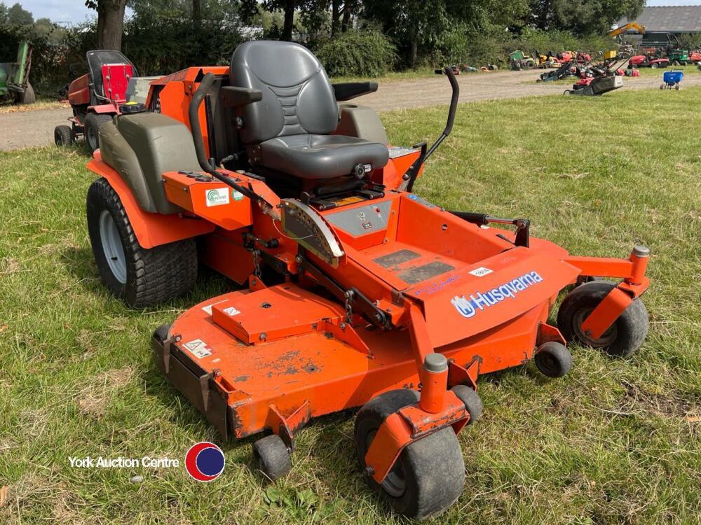 Husqvarna zero turn 34hp diesel mower 72in deck 1063 hours key in office York Machinery Sale Building materials small plant lawn mowers garden etc. August timed online auction York Auction Centre