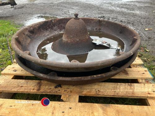 2 x round cast iron pig troughs