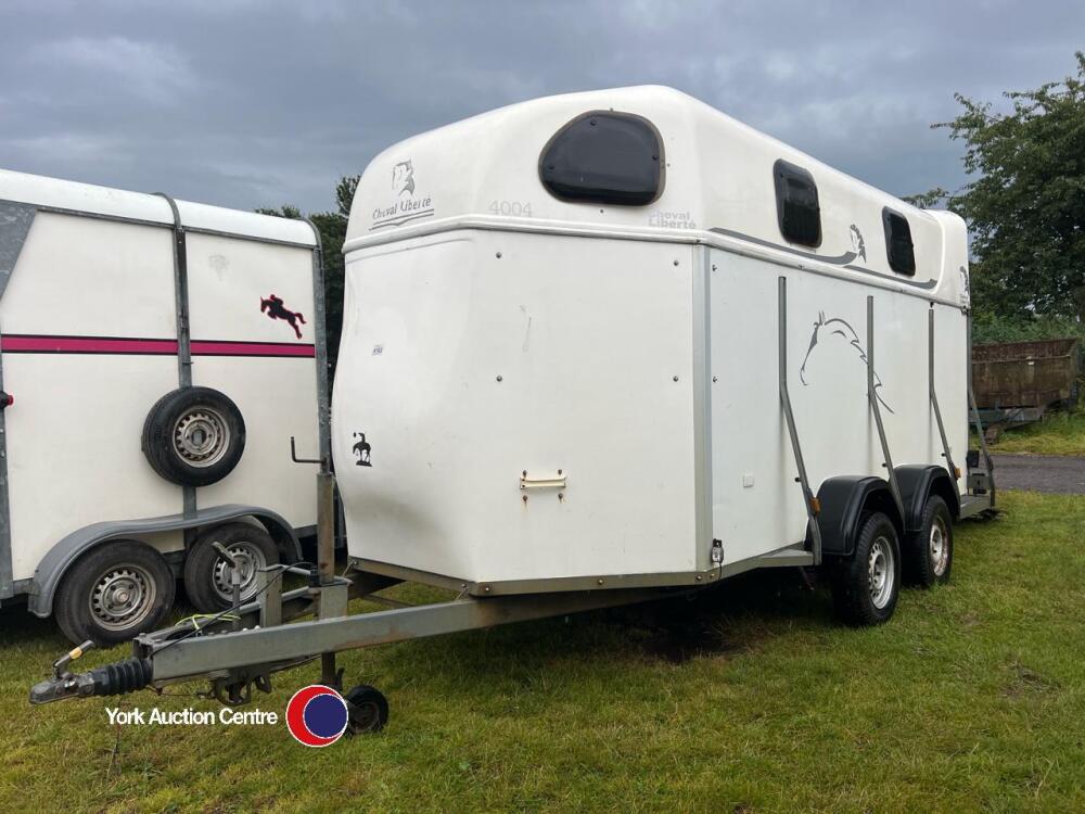 Cheval Liberte 4004 horse trailer for 3 to 4 horses. Good floor ramp tyres etc. Easy to tow. trailer parts in office York Machinery Sale Unsolds August York Auction Centre