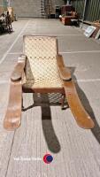 Original vintage Indian veranda chair, teak with rattan seat. Bought in Delhi and imported back to the UK in the 90's. In good condition though in need of a little maintenance on one of the arms. - 4
