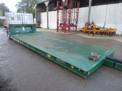 2013 Bailey 7T 21ft flatbed low load trailer, chequer plate floor, hydraulic end wheels