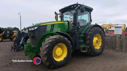 John Deere 7270R 4wd tractor c/w front linkage, cab and front suspension, Vario auto power, 50km/hr, 9095hrs, GN64 AZO, key in office
