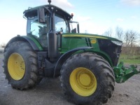 John Deere 7310R Premium 4wd tractor, 310HP. 50km/hr, E23 transmission, AutoTrac enabled, TLS, Ultimate connectivity package, 540E/100/1000E PTO, 710/75R42 & 620/75R30 Michelin tyres, front linkage and PTO. Air & hydraulic brakes, 5 spool valves, 562 hour