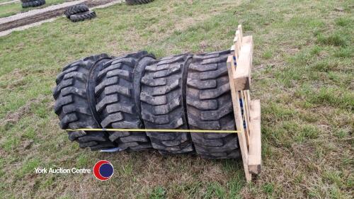 4 x Bobcat/Skidsteer Beefy baby tyres 12-16.5, 70%, checked and tested, hold air, ready for work, good solid tyres. Any repairs been carried out before testing.