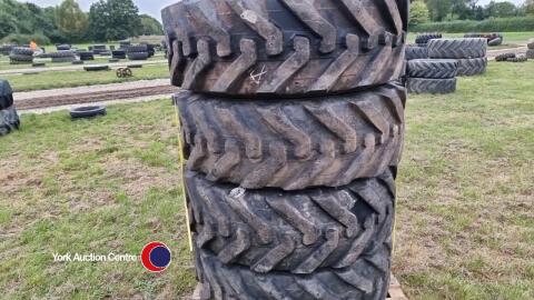 4 x 400/80/24 (15.5 80 24) Alliance Toughtrac Loadall tyres, 80%, checked and tested, hold air and ready for work. Good solid tyres. Any repairs carried out before testing.