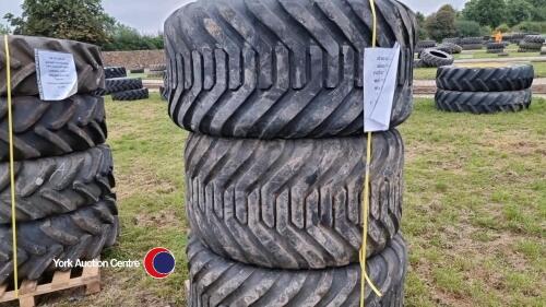 3 x 550/60/22.5 mixed brand flotation tyres, will need tubes and ready to fit. 70% remaining tread