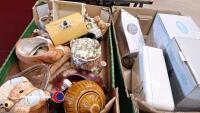2 x boxes of household including ornaments, decorative teapots, jars and biscuit tin - 4