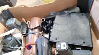 Box of cameras and equipment including Ricoh 35mm SLR camera