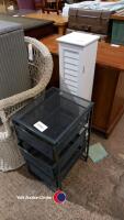Wicker chair, wicker basket, small bathroom cupboard and small metal stationary drawers - 2