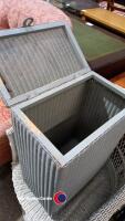 Wicker chair, wicker basket, small bathroom cupboard and small metal stationary drawers - 3