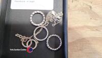 Pandora necklace and 3 Pandora rings