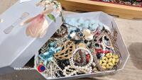 Wooden box and flowered box of jewellery - 2