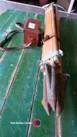 Vickers S24 surveyor's theodolite level. Metalic green in very good condition in tan leather case lined with green felt. Beech tripod stand, excellent condition. - 2