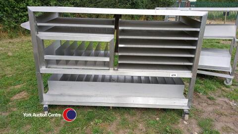 Large mobile stainless steel shelving, vgc