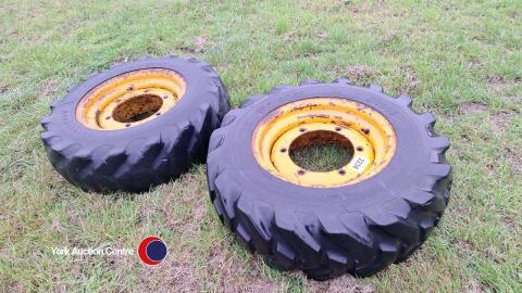 Pair 10.5/80/18 wheels & tyres.