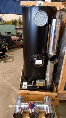 Unused Deville multi fuel heater, ex-military surplus stock, diesel/kerosene, 25ltr fuel tank, stainless steel flue, 11-16kw output, ideal for workshops or garages