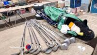 A set of unused Howson Apollo ladies clubs. Would also suit young adult. 3-7 irons, sand wedge, 1,3,5 woods. Unused royal blue golf trolley & green Maxfli golf bag. Vintage putter also included - 6
