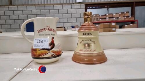Bells Wade decanter, plus Famous Grouse whisky water jug