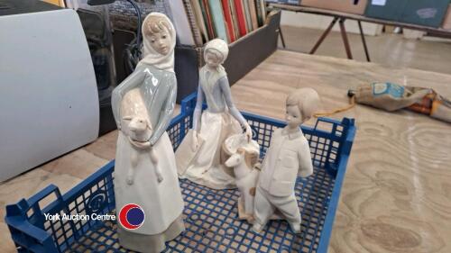 Lladro figurines, Girl with Lamb, Girl with Washing, Boy with toy horse (unglazed)