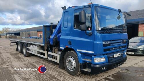 2013 DAF CF75 6-wheeler hiab/crane, YX13 ZVW, rigid with rear lift axle, 00’S 738027 kilometers, sleeper cab, crane/hiab mounted behind cab, PM15523 (2016), MOT 31.08.25, Hiab/crane test to September 2025, - 1 former keeper - HPi Clear - V5 in office