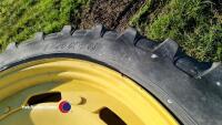 Set of row crops to fit JD 6000 series, 2 x rears R46, low tread but hold air, 2 x fronts 270/95/R32, 60% tread. Universal rims, centres could be swapped to fit other makes. - 3