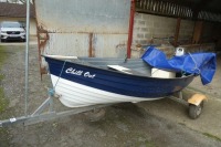 'Chill Out', 10ft boat with 5hp Mariner Fourstroke outboard motor, c/w trailer, oars and mounts, life jackets, picnic basket and umbrella