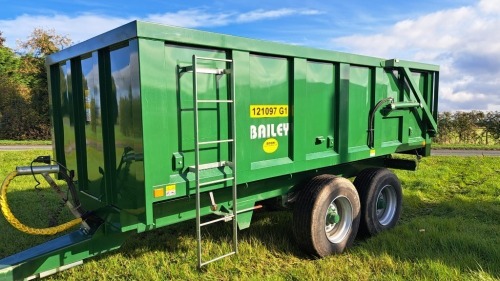 Bailey 10T tandem axle grain trailer, sprung drawbar and hydraulic end door, 2016