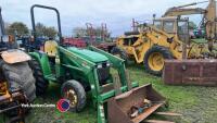John Deere 4300 compact tractor with 430 loader, forks and bucket - Key in office