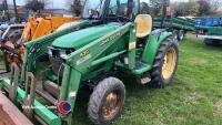 John Deere 4300 compact tractor with 430 loader, forks and bucket - Key in office - 3