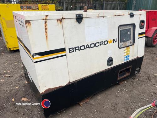 Broadcrown 415/230v, 10kva diesel generator, quiet 1500rpm set, ideal for prolonged use. Runs and makes power