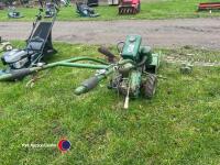 Vintage Monroe tiller with Villiers engine complete with rotary cultivator, furrower and cutter bar for mowing, operating and parts books in office - 3