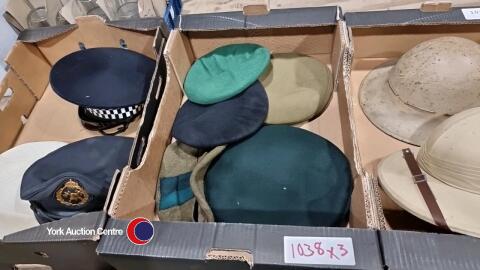 Various vintage military hats/ helmet etc