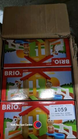 6 x boxed Brio wooden hen houses for children